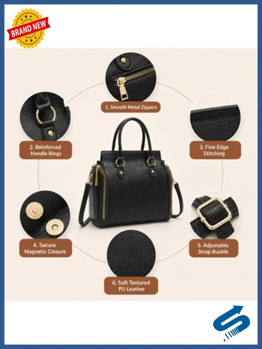 Medium Satchel Tote Bag with Removable Crossbody Strap - Work Travel Purse